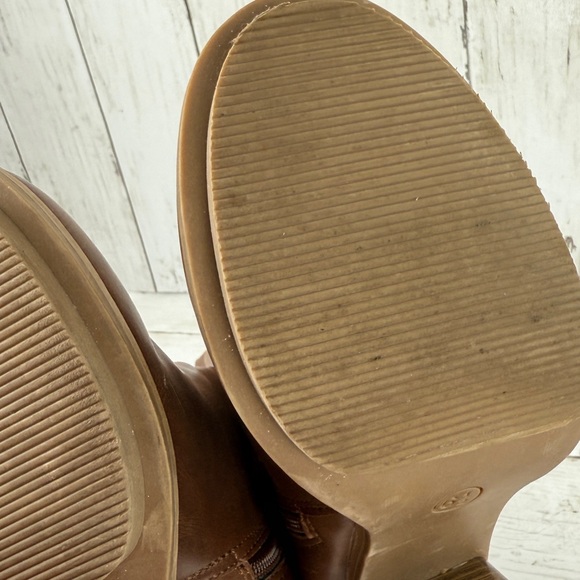 Brown Ankle Boot Bootie Zip Up Faux Leather Strap Target Womens 6.5 Block Heel - Picture 7 of 14